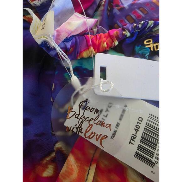 NWT PilyQ Tribal Fire Nori Dress Colorful Halter Neck Asymmetric Hem XS/S - Picture 10 of 11